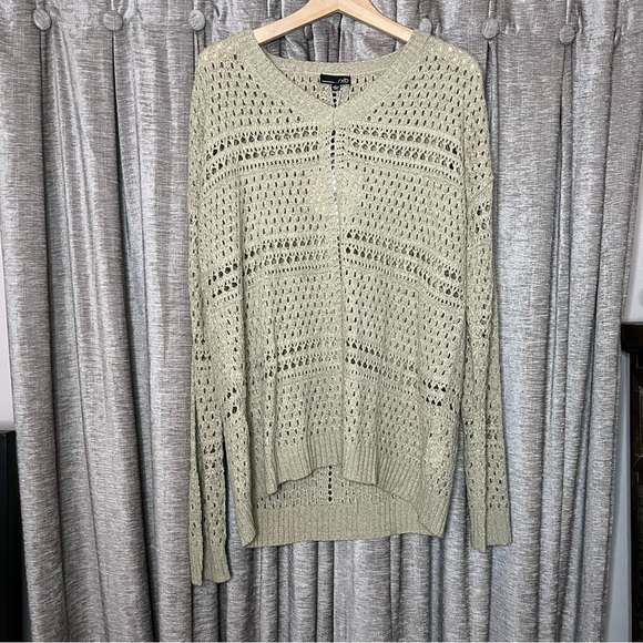 NWT RXB Open Knit Crochet Tan Crewneck Sweater Size Large - Picture 3 of 15